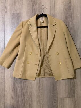 Celine Double-Breasted Cream/Tan Wool Pea Coat Cashmere size 40
